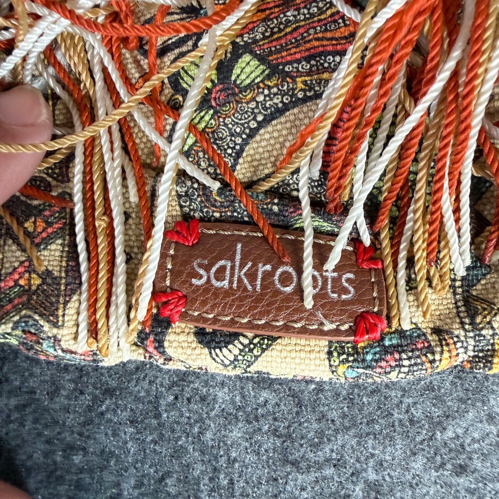 Sakroots Boho Fringe Canvas Crossbody Bag Multicolor Artistic Braided Strap - Picture 2 of 10